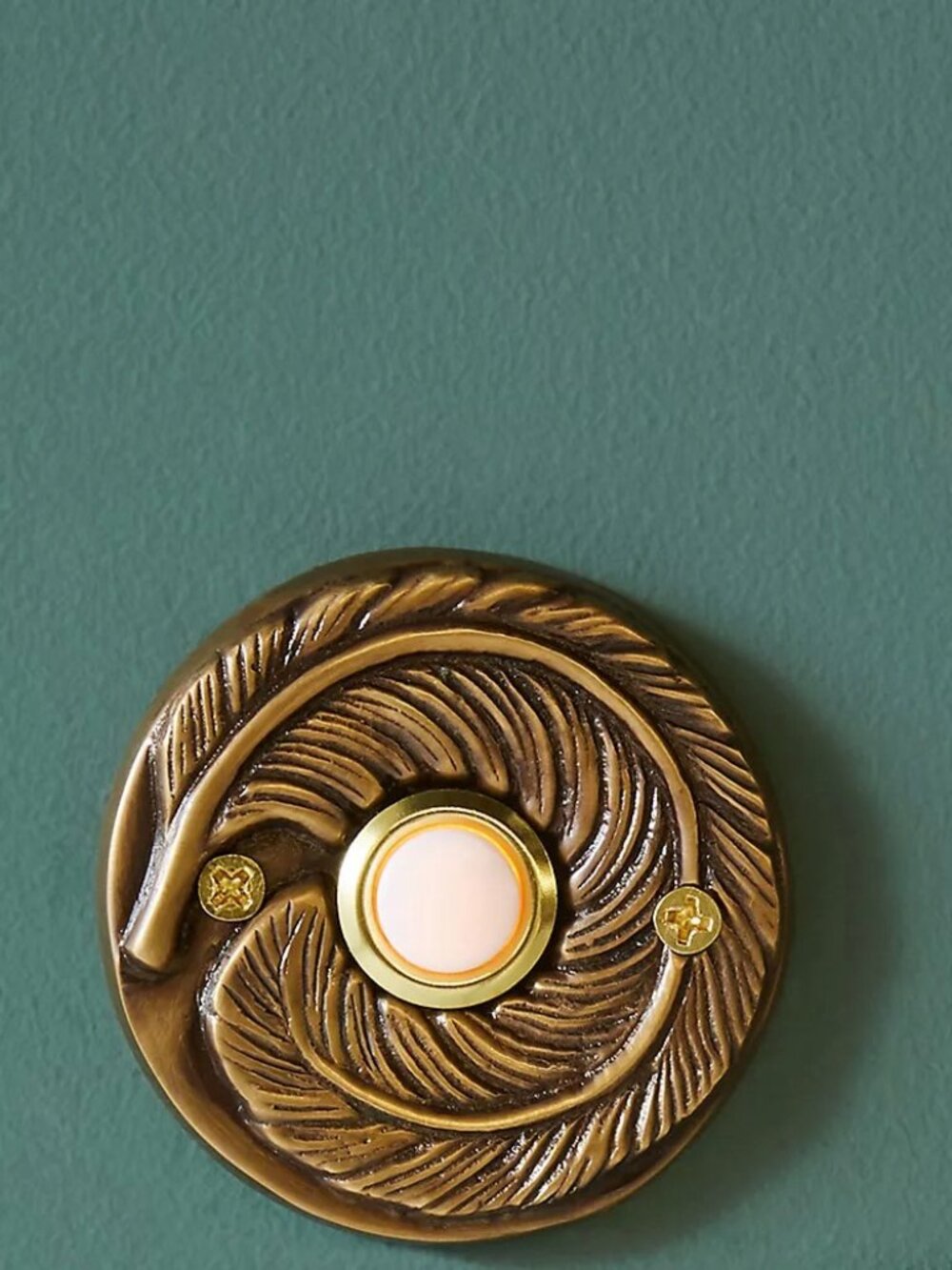 Anthropologie Brass Feather Design Doorbell Cover NWT